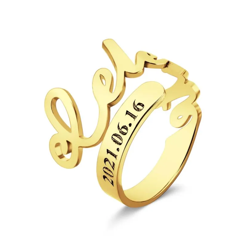 Minimalist Spiral Engraved Name Adjustable Open Ring Personalized Text Commemorative Ring 3