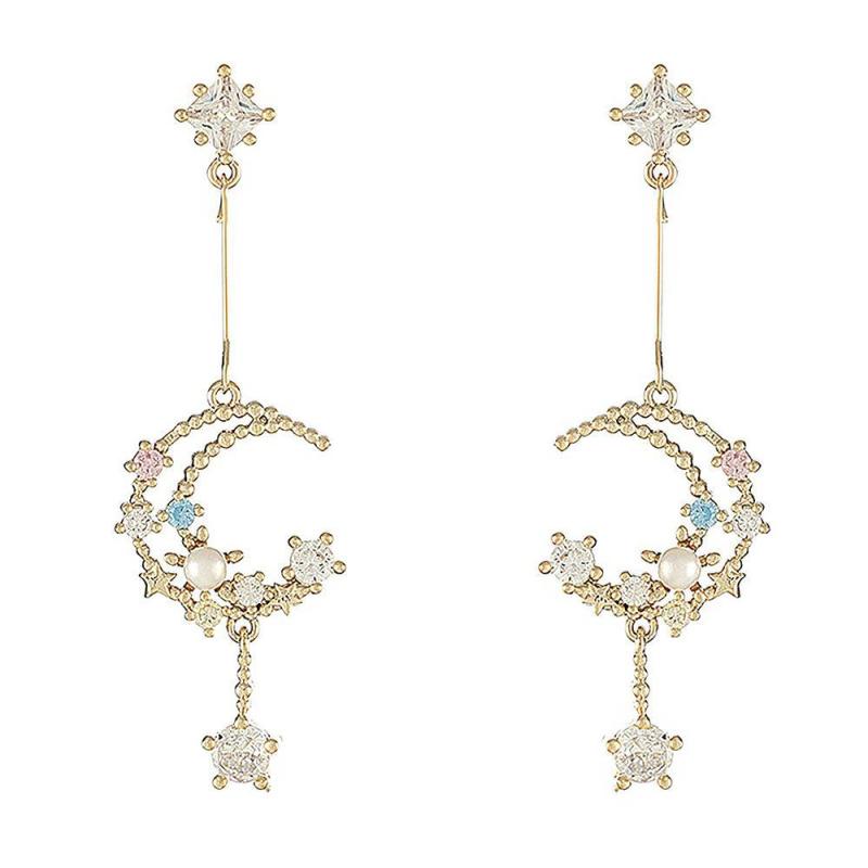 Moon and Star Celestial Pearl Night Sky Drop Earrings 1