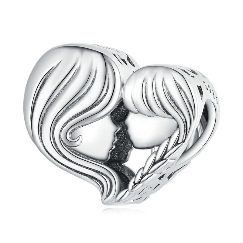 Mother and Daughter Loving Side Faces Charm Silver