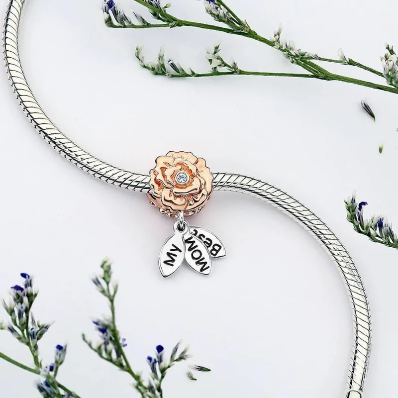 My Mom Best Charm Rose Gold Plated Silver Soufeel Crystal 4