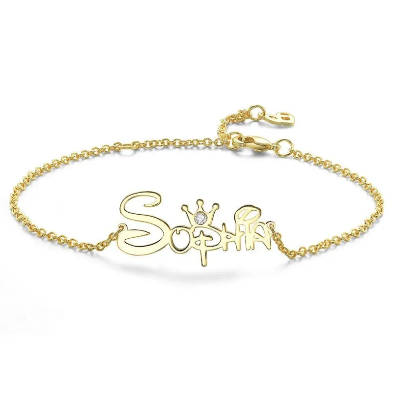 Name Bracelet, Custom Name Bracelet with Crown 14k Gold Plated 4