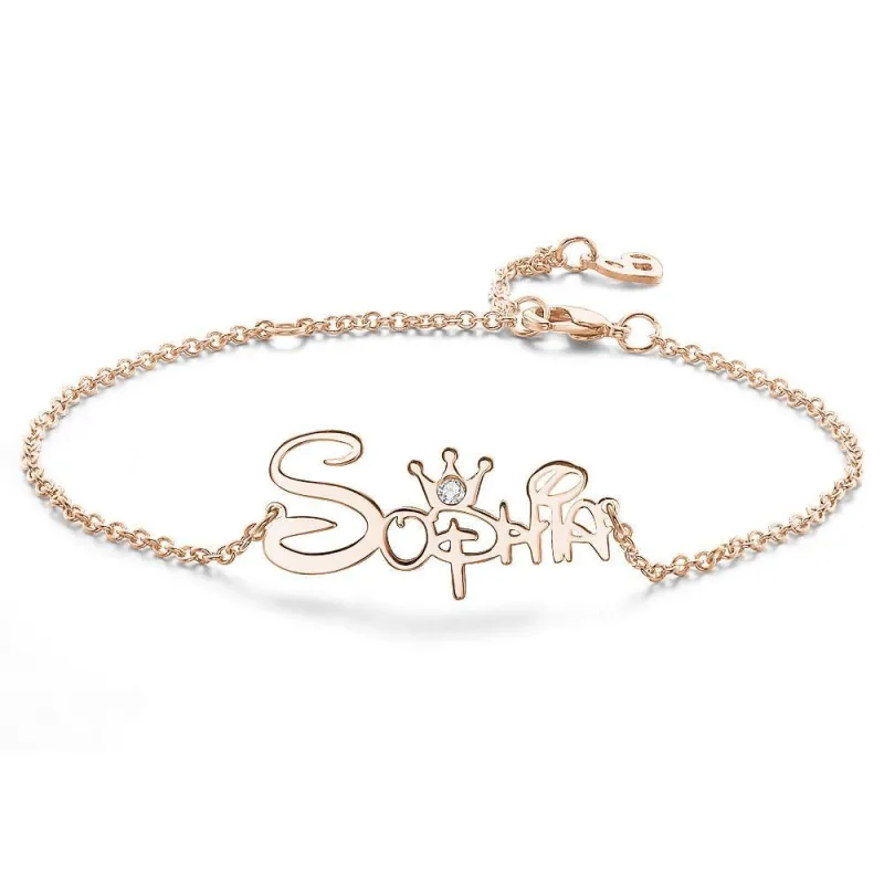 Name Bracelet, Custom Name Bracelet with Crown 14k Gold Plated 5