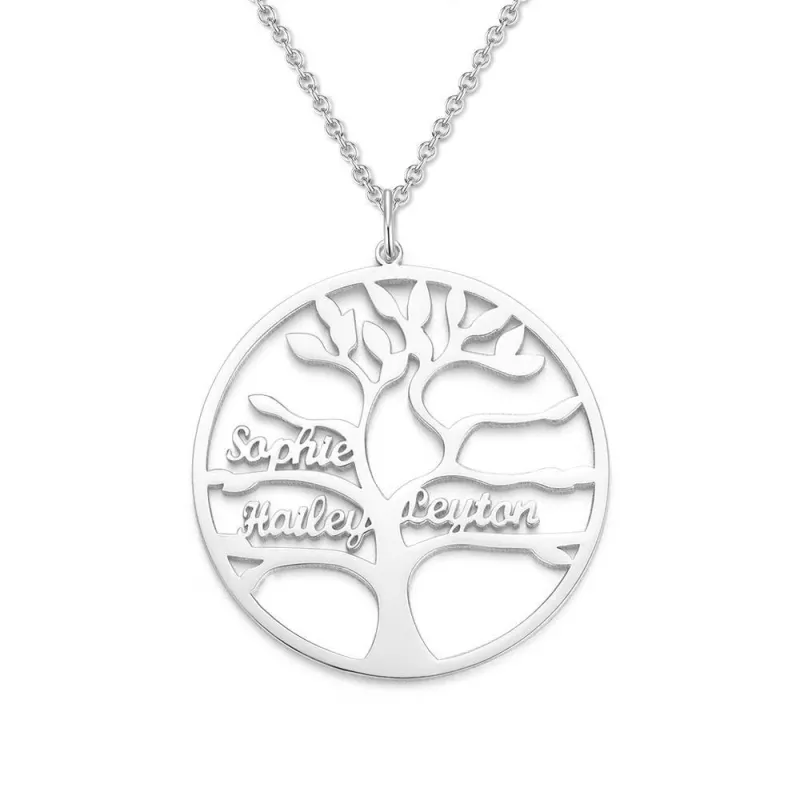 Name Necklace Memorial Family Tree Necklace with 3 Names Plated Platinum Silver Gift for Friends 5