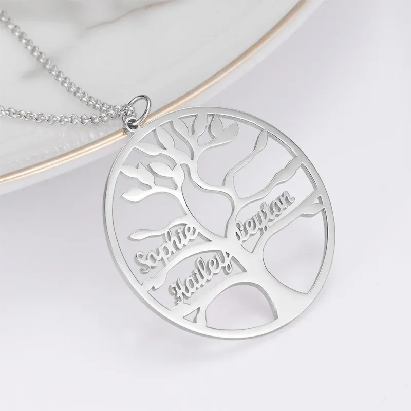 Name Necklace Memorial Family Tree Necklace with 3 Names Plated Platinum Silver Gift for Friends 2