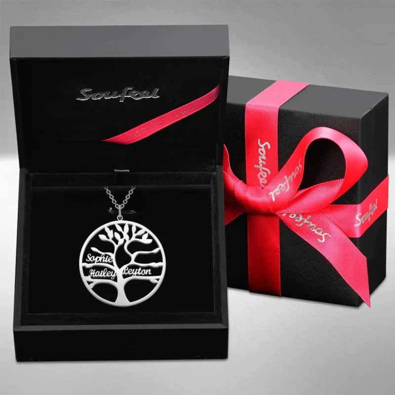 Name Necklace Stylish Family Tree Necklace with 1-9 Name Plated Platinum Silver Family Gift 4