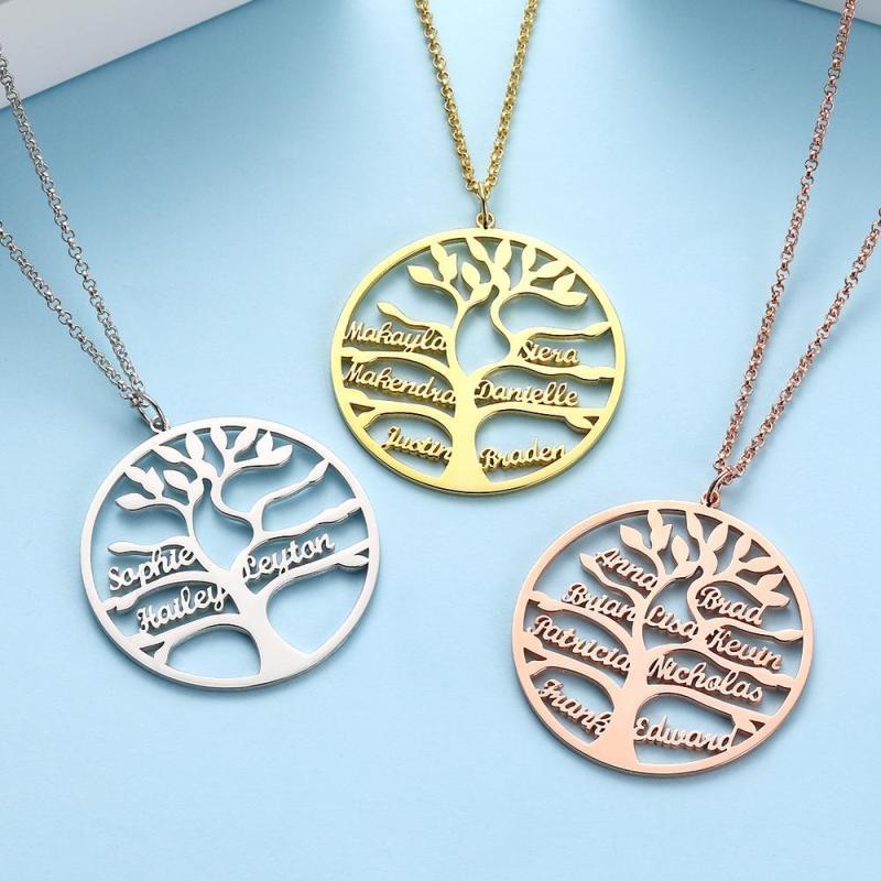 Name Necklace Stylish Family Tree Necklace with 1-9 Name Plated Platinum Silver Family Gift 3