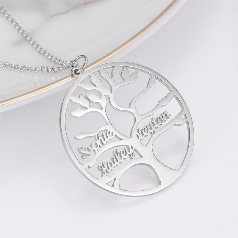 Name Necklace Stylish Family Tree Necklace with 1-9 Name Plated Platinum Silver Family Gift 2