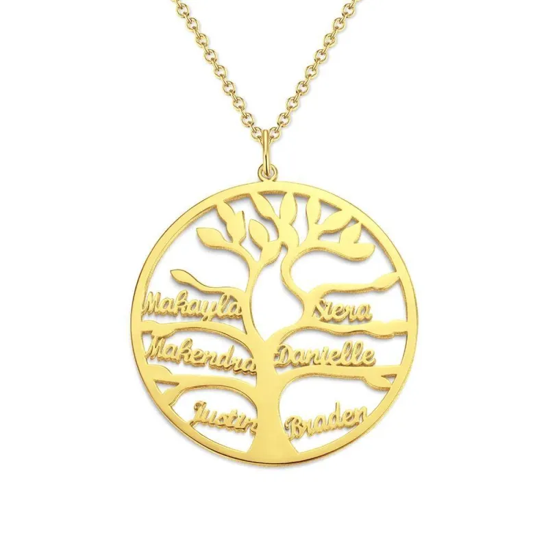 Name Necklace Stylish Family Tree with 1-9 Name Gold Plated Silver Family Gift