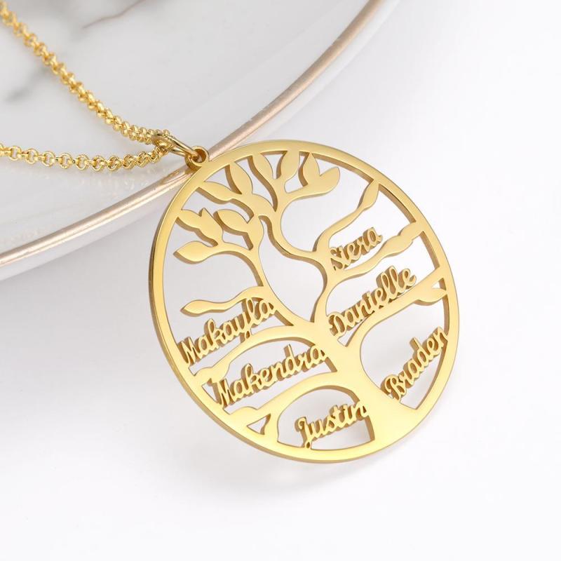 Name Necklace Stylish Family Tree with 1-9 Name Gold Plated Silver Family Gift 2