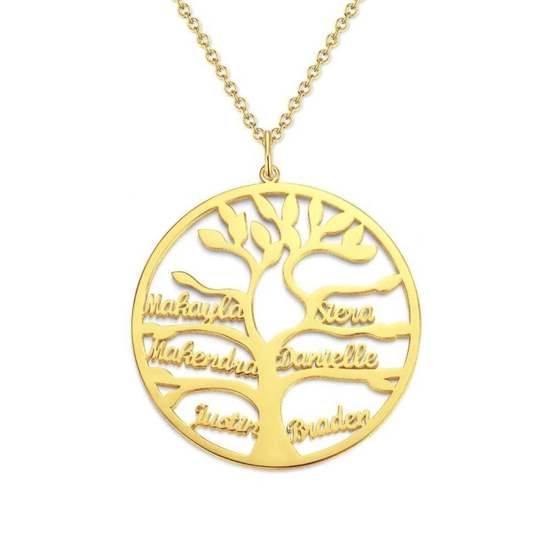 Name Necklace Stylish Family Tree with 1-9 Name Gold Plated Silver Family Gift 23