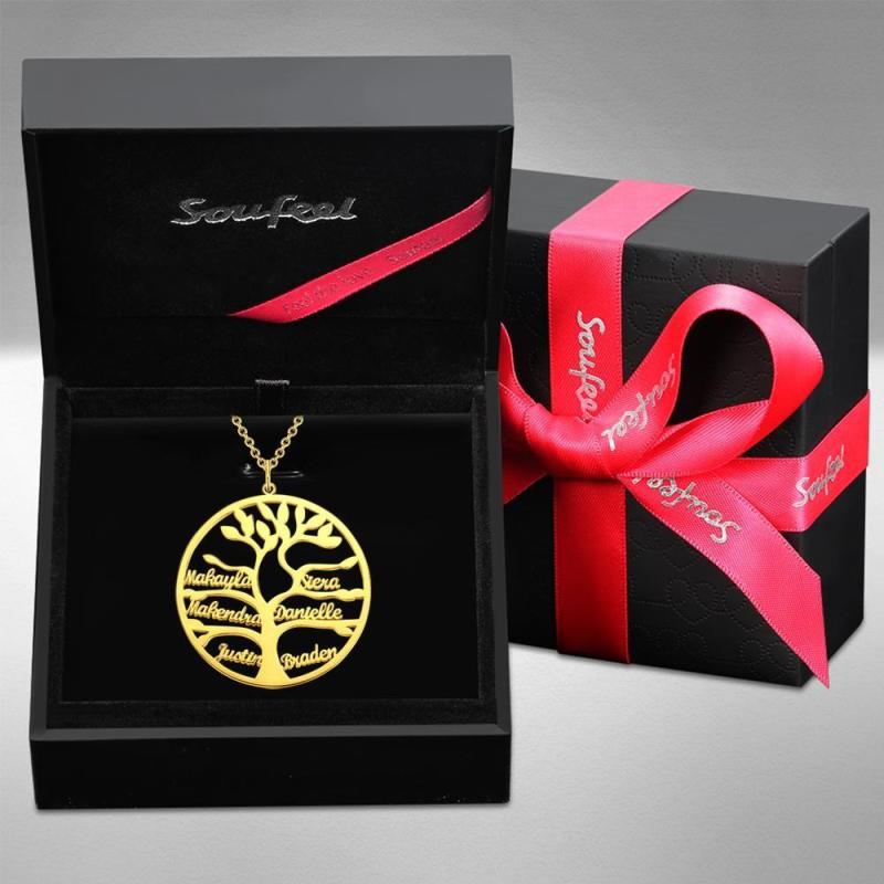 Name Necklace Stylish Family Tree with 1-9 Name Gold Plated Silver Family Gift 4