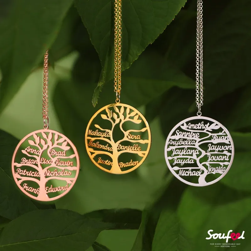 Name Necklace Stylish Family Tree with 1-9 Name Rose Gold Plated Silver Family Gift 2