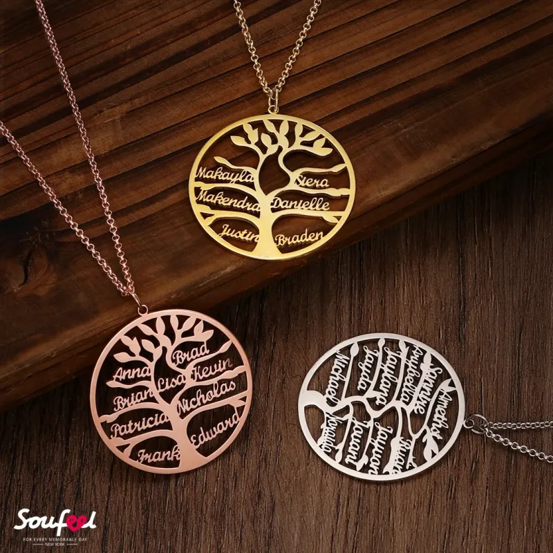 Name Necklace Stylish Family Tree with 1-9 Name Rose Gold Plated Silver Family Gift 3