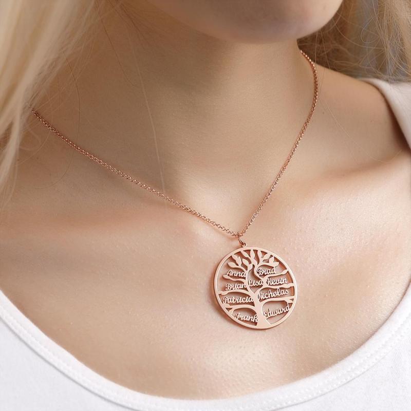 Name Necklace Stylish Family Tree with 1-9 Name Rose Gold Plated Silver Family Gift 4