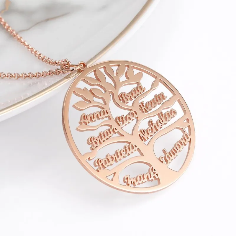 Name Necklace Stylish Family Tree with 1-9 Name Rose Gold Plated Silver Family Gift 5