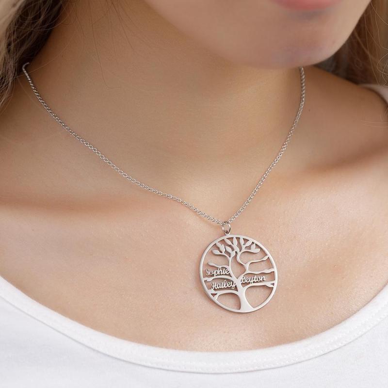 Name Necklace Warm Family Tree Necklace with 7 Names Plated Platinum Silver Gift for Family 1