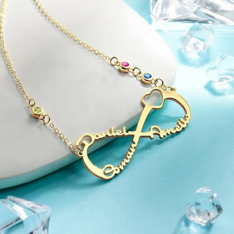 Name Necklace with Custom Birthstone Infinity Necklace Family Gifts 14k Gold Plated 2