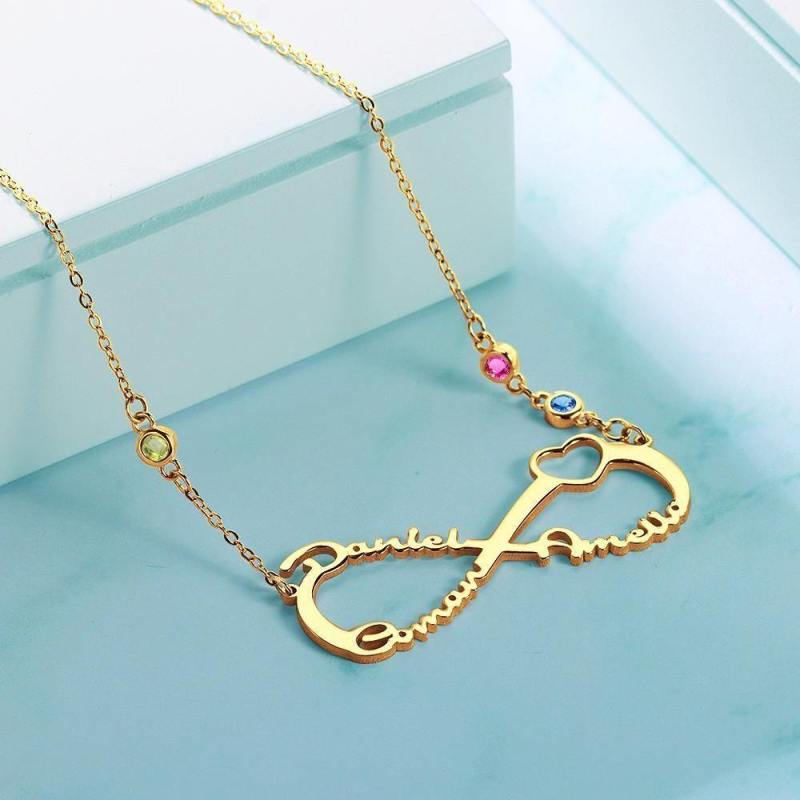 Name Necklace with Custom Birthstone Infinity Necklace Family Gifts 14k Gold Plated 3