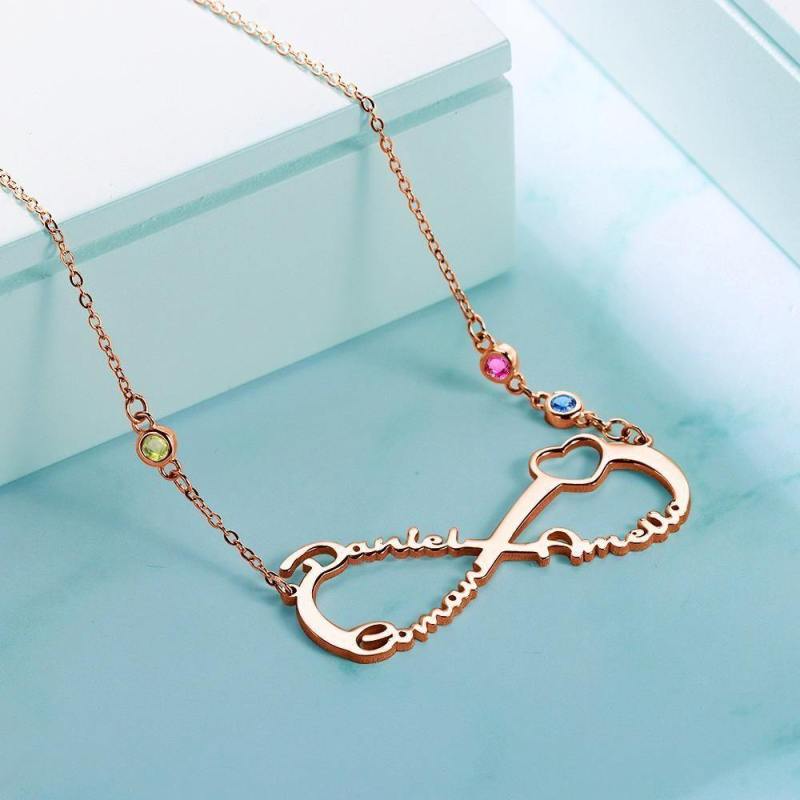 Name Necklace with Custom Birthstone Infinity Necklace Family Gifts Rose Gold Plated 3