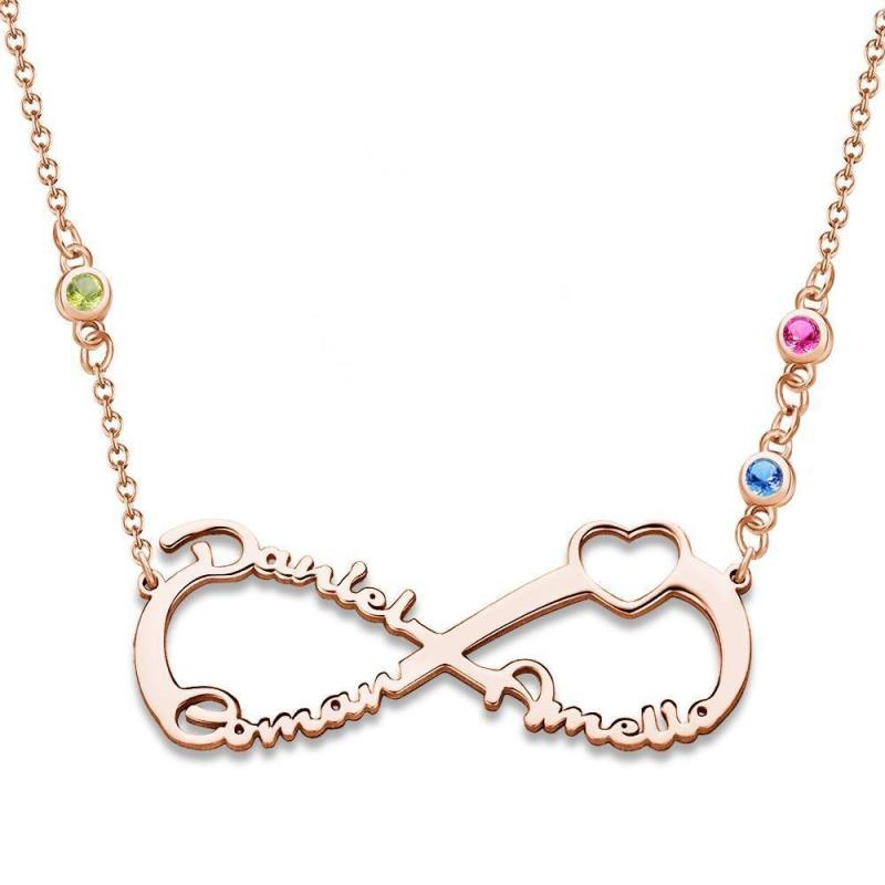 Name Necklace with Custom Birthstone Infinity Necklace Family Gifts Rose Gold Plated