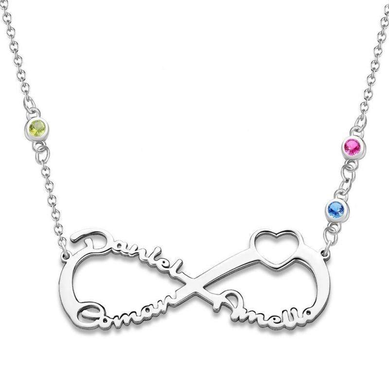 Name Necklace with Custom Birthstone Infinity Necklace Family Gifts Silver