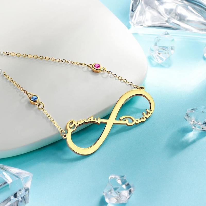 Name Necklace with Custom Birthstone Infinity Necklace Memorial Gifts 14k Gold Plated 2