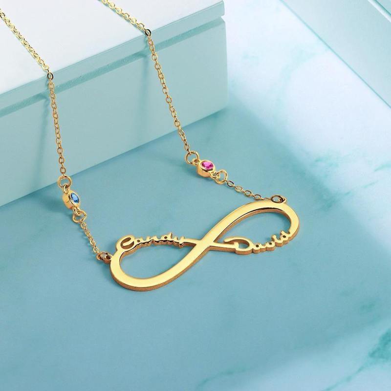 Name Necklace with Custom Birthstone Infinity Necklace Memorial Gifts 14k Gold Plated 3