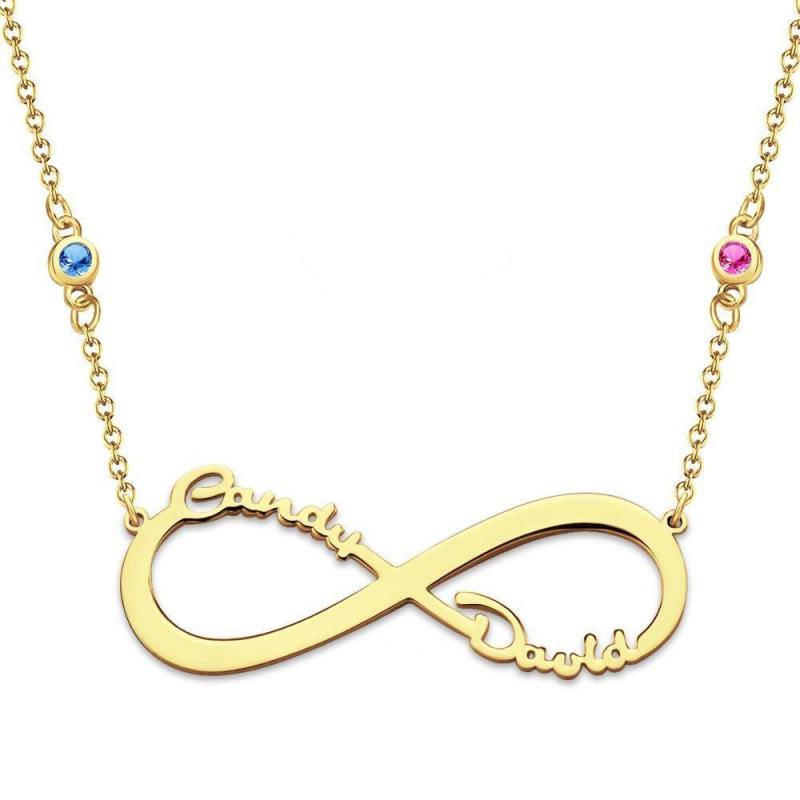 Name Necklace with Custom Birthstone Infinity Necklace Memorial Gifts 14k Gold Plated