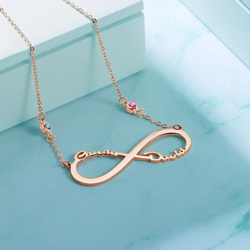 Name Necklace with Custom Birthstone Infinity Necklace Memorial Gifts Rose Gold Plated 3