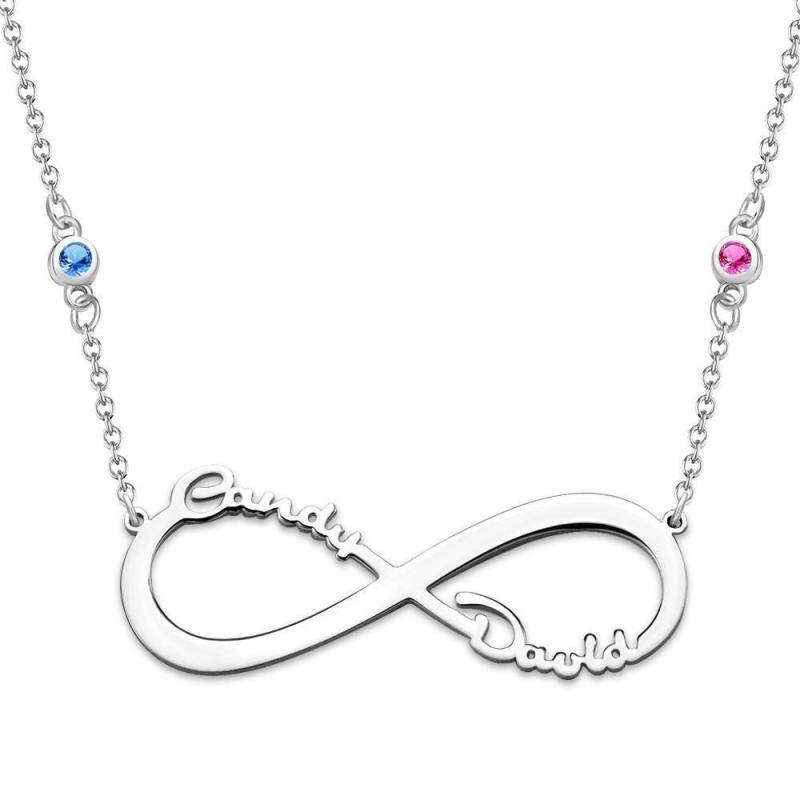 Name Necklace with Custom Birthstone Infinity Necklace Memorial Gifts Silver