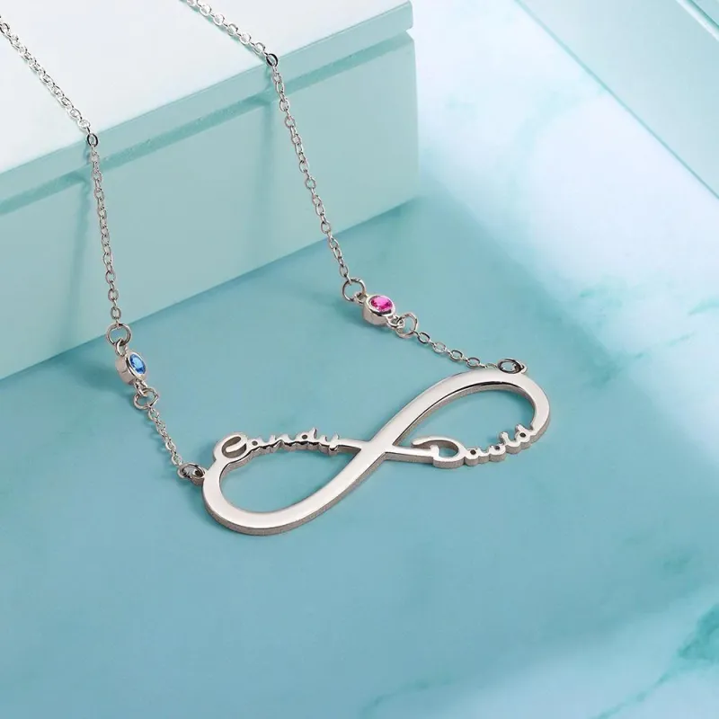 Name Necklace with Custom Birthstone Infinity Necklace Memorial Gifts Silver 3