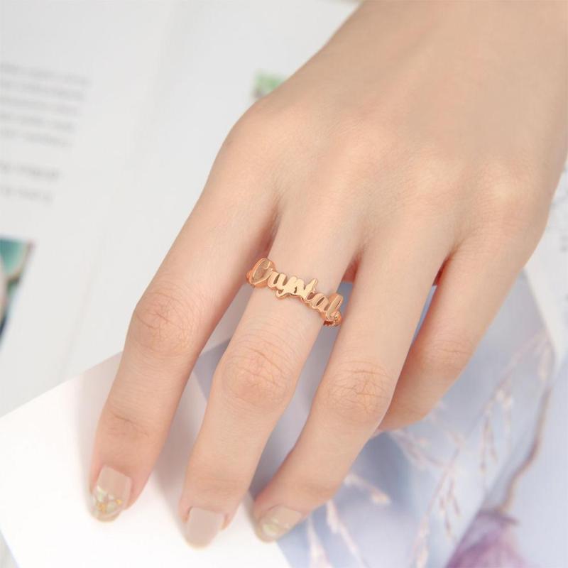 Name Rings, Personalize Gift For Her Rose Gold Plated 2