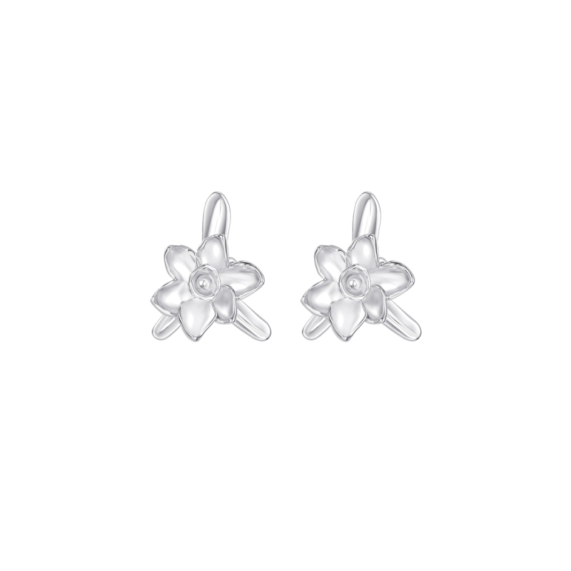 Narcissus Collection Flower Shape Silver Earrings