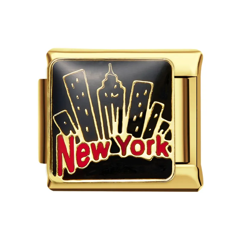 New York Building Gold Italian Charm For Italian Charm Bracelets Composable Link