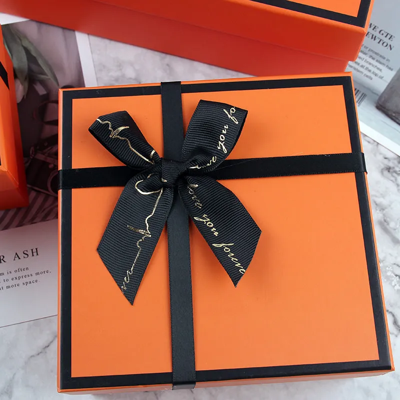 Orange Square Shaped Presentation Gift Box with Bow Ribbon