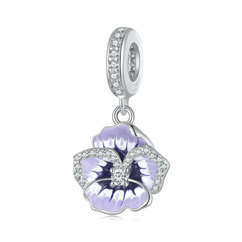 Pansy Dangle Charm Silver