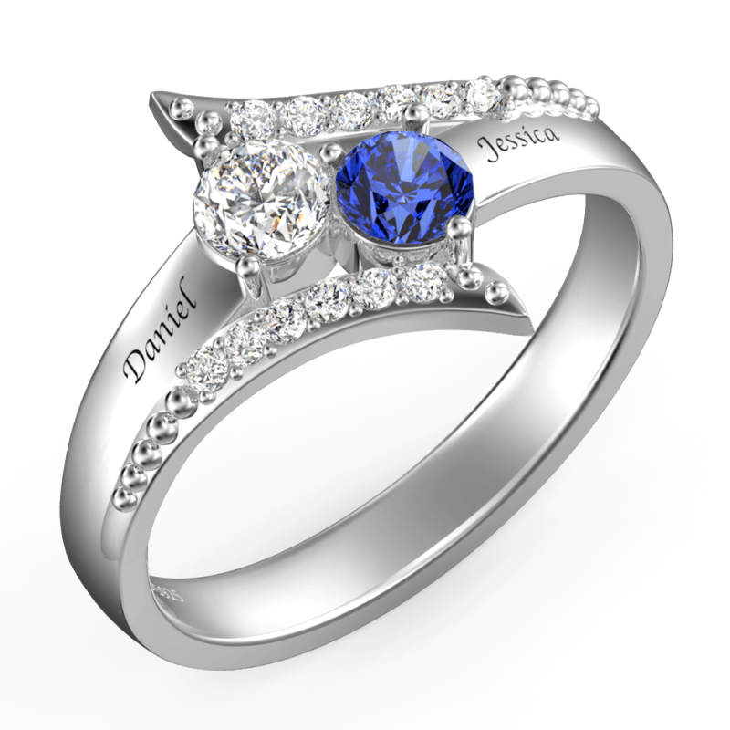 Personalised Birthstone Promise Ring with Engraving Platinum Plated Silver 2