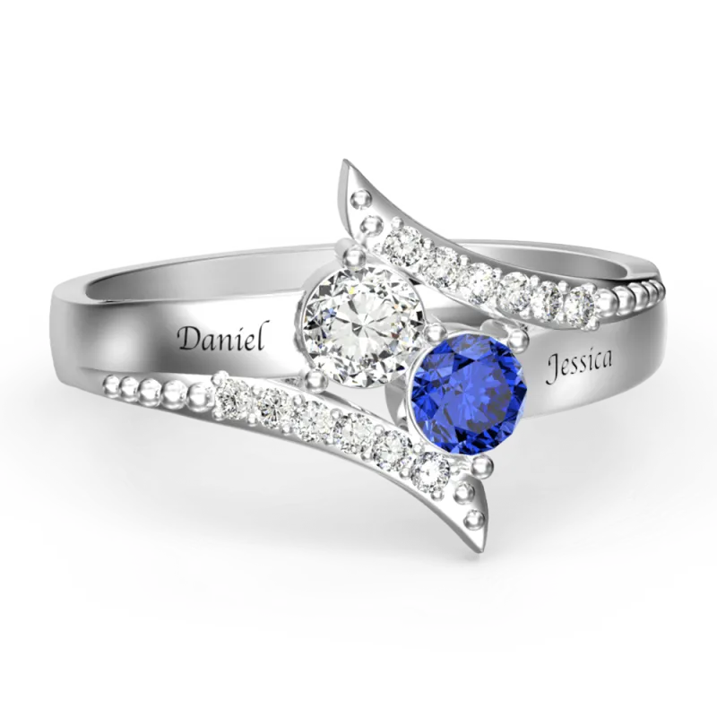 Personalised Birthstone Promise Ring with Engraving Platinum Plated Silver 5