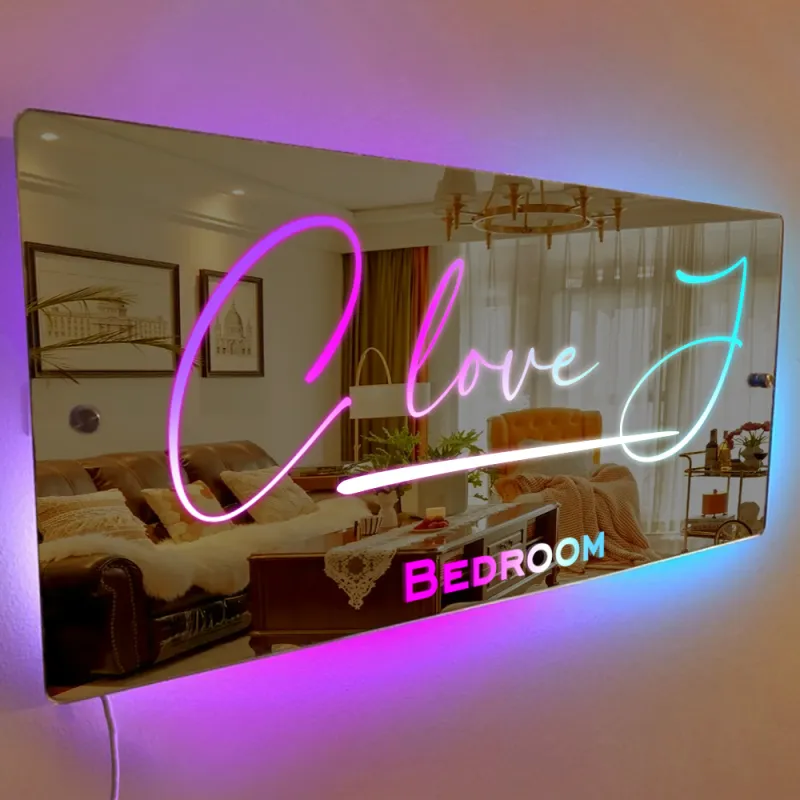 Personalised Name Mirror Sign Custom LED illuminated Light-Up Bedroom Sign Gift For Kids