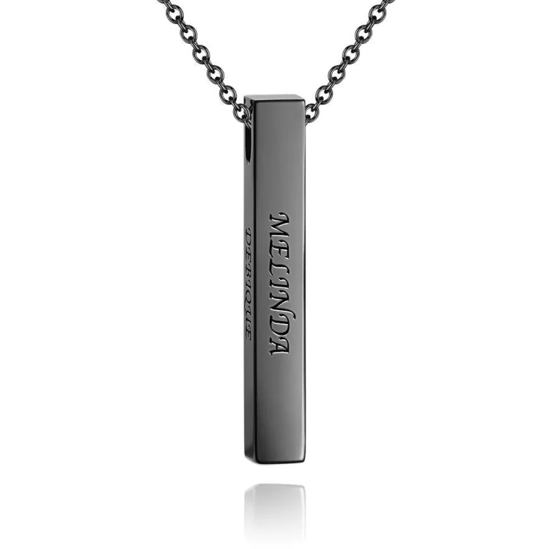 Personalized 3D Bar Necklace Message Names Pendant Necklace Silver