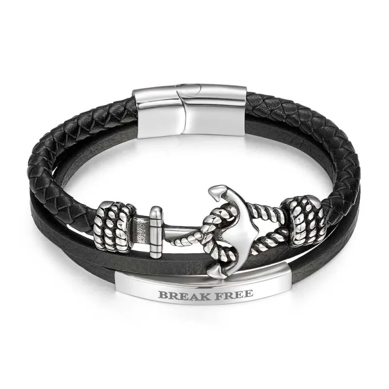 Personalized Anchor Bracelet for Men Stainless Steel Woven Bracelet