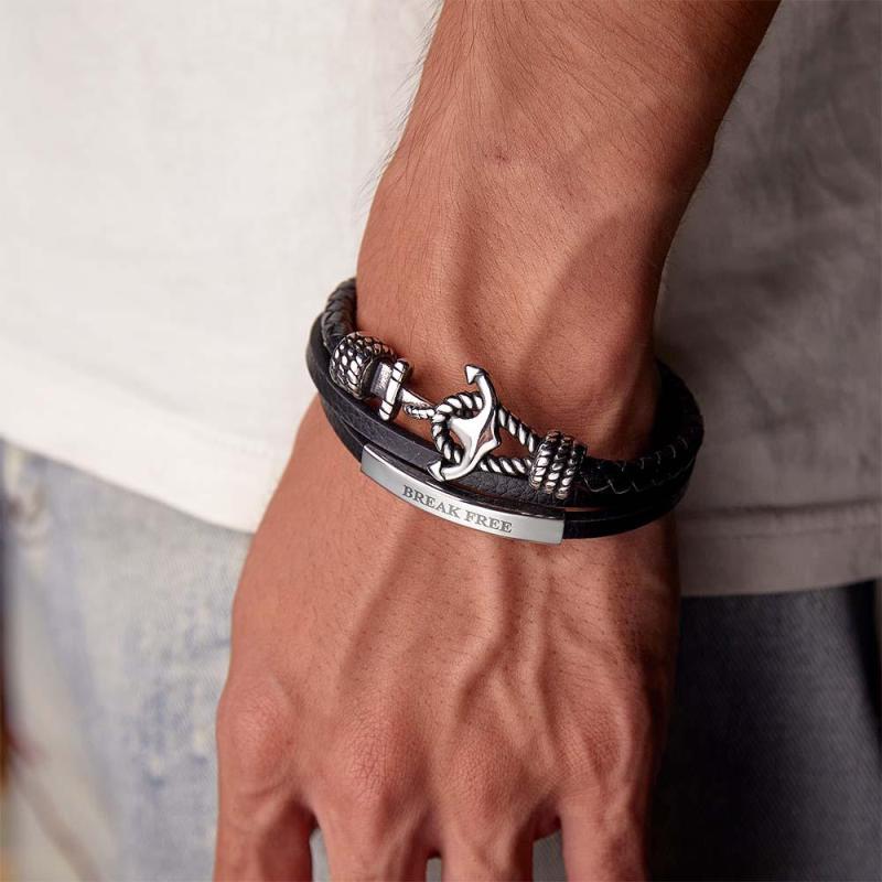 Personalized Anchor Bracelet for Men Stainless Steel Woven Bracelet 3