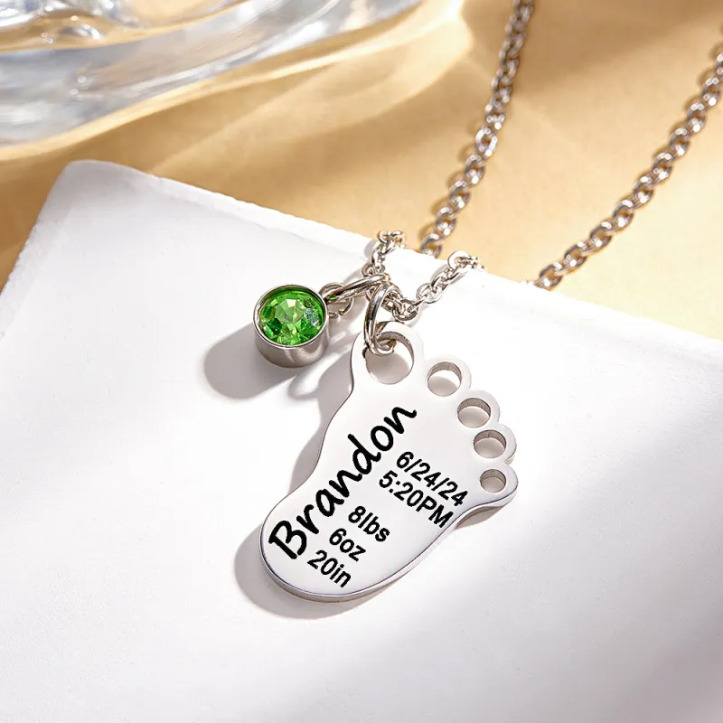 Personalized Baby Foot Pendant Necklace with Birthstone Necklace Birthday Baby Shower Gift for Kid New Mom 1