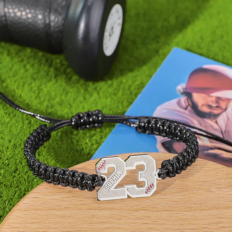 Personalized Baseball Bracelet Braided Rope Adjustable Bracelet Gift for Baseball Players Sport Lovers