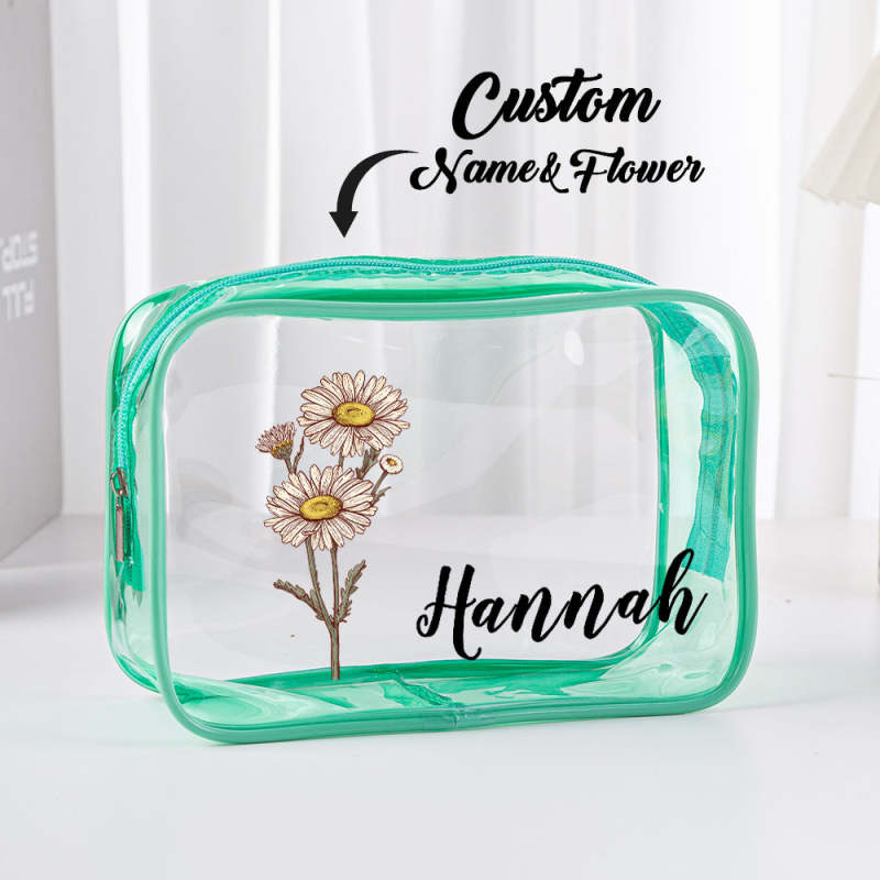 Personalized Birth Flower Clear Makeup Bag Waterproof Cosmetic Bag Wedding Travel Gift for Her 5