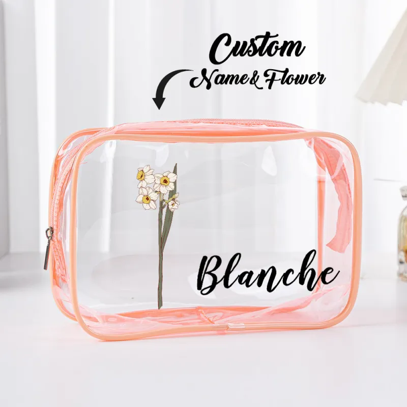 Personalized Birth Flower Clear Makeup Bag Waterproof Cosmetic Bag Wedding Travel Gift for Her 3