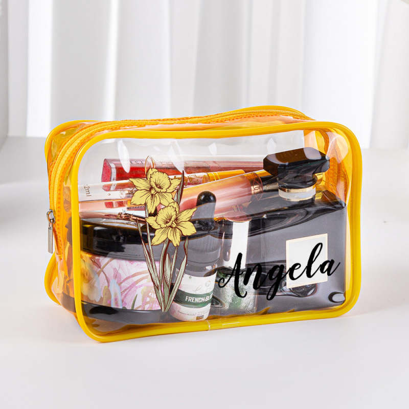 Personalized Birth Flower Clear Makeup Bag Waterproof Cosmetic Bag Wedding Travel Gift for Her 1