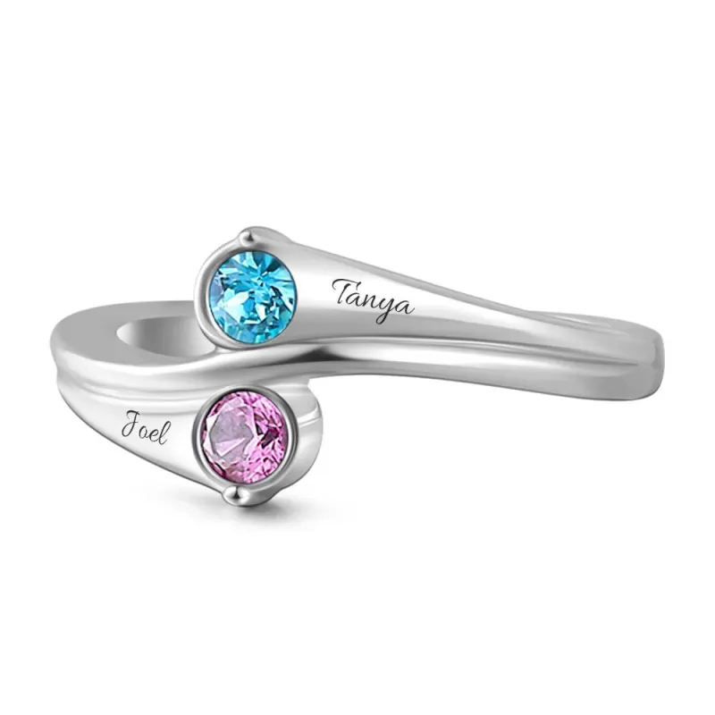 Personalized Birthstone Promise Ring with Engraving Name