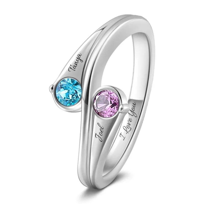 Personalized Birthstone Promise Ring with Engraving Name 2