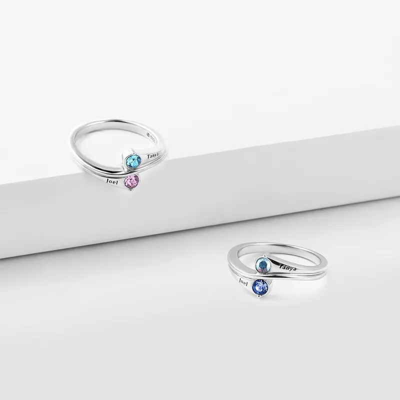 Personalized Birthstone Promise Ring with Engraving Name 3